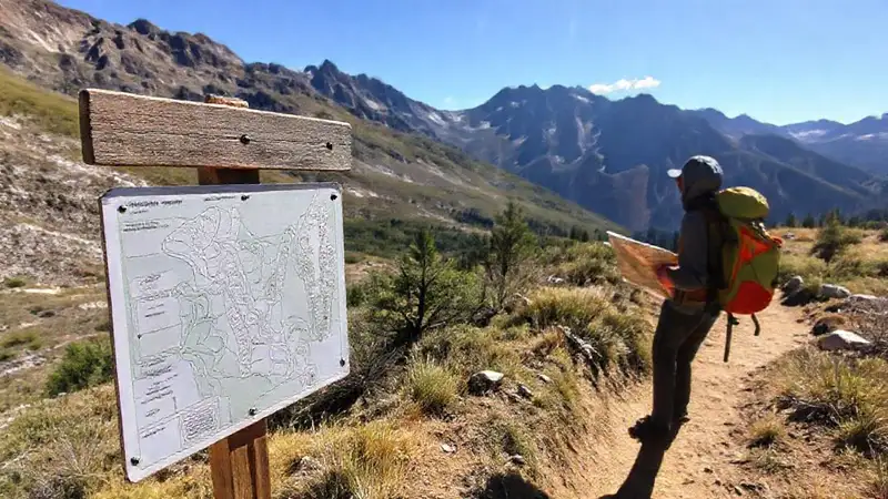 Ruta de camping, paisaje montañoso sereno