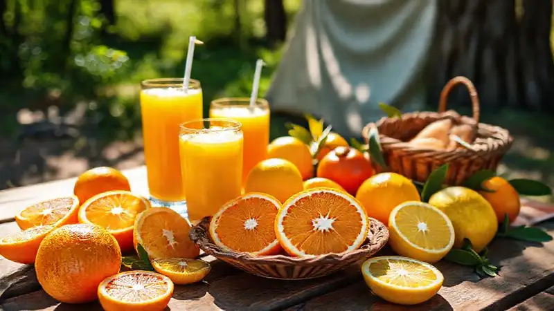 Un picnic soleado con frutas brillantes